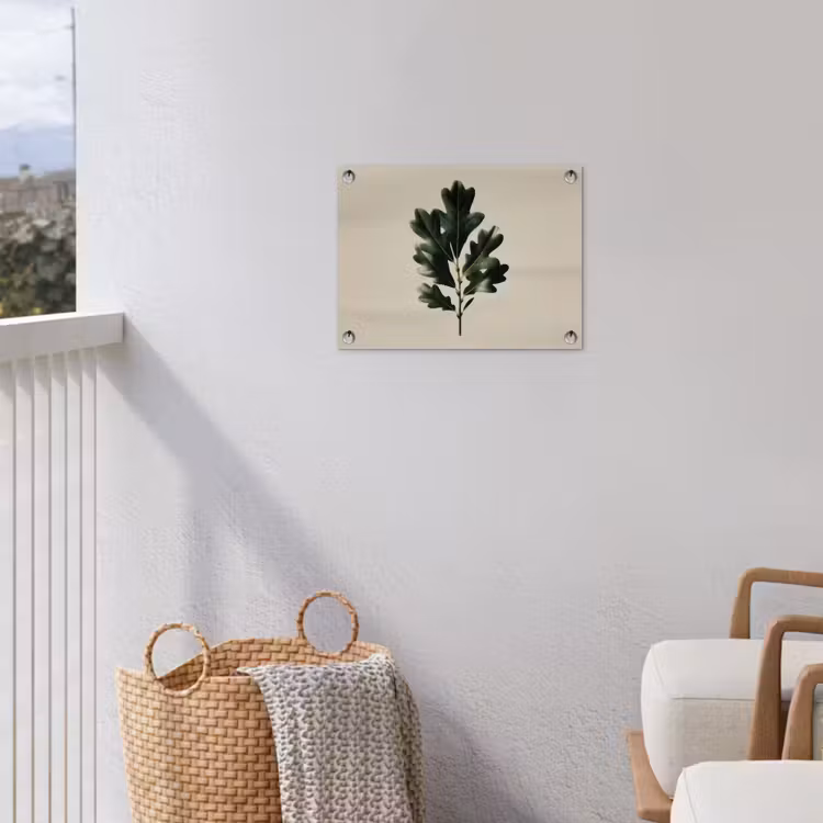 Tuinposter - Eikenbladeren - Beige - Groen - Golvende randen — 3