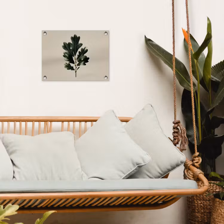 Tuinposter - Eikenbladeren - Beige - Groen - Golvende randen — 5