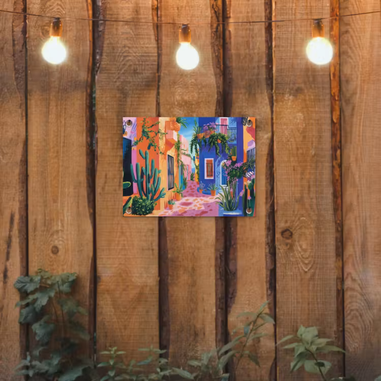 Tuinposter - Geel - Blauw - Oranje - Huis — 2