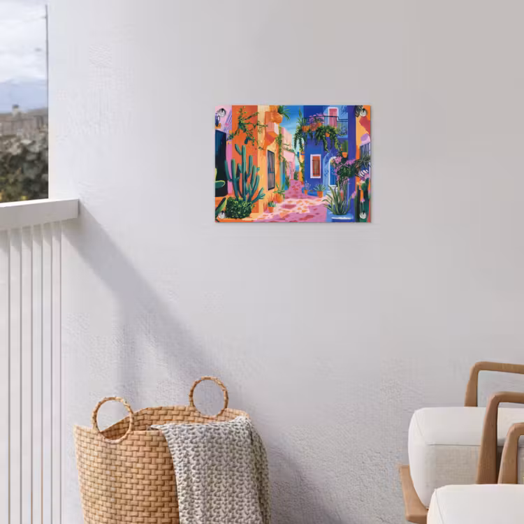 Tuinposter - Geel - Blauw - Oranje - Huis — 3