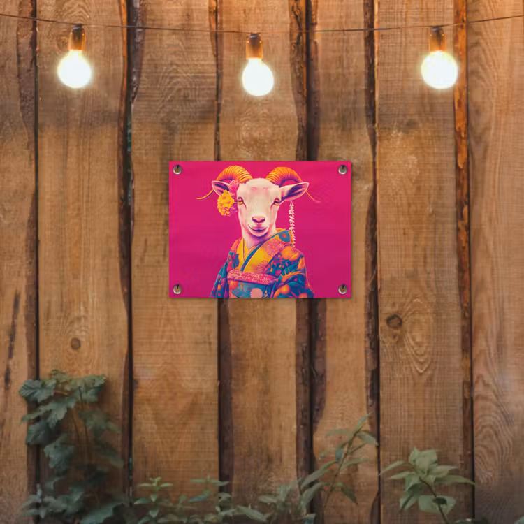 Tuinposter - Geit - Hoorns - Kimono - Kleurrijk — 2
