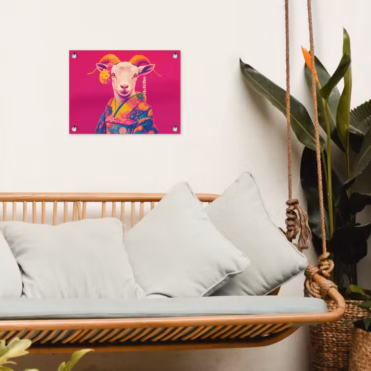 Tuinposter - Geit - Hoorns - Kimono - Kleurrijk — 5