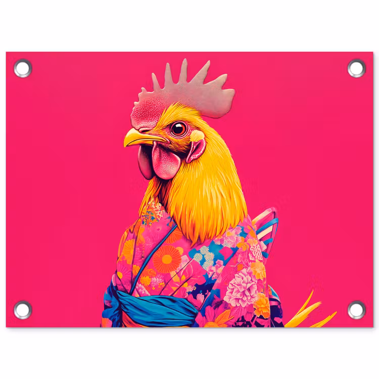 Tuinposter - Haan - Kleurrijk - Kimono - Roze — 1