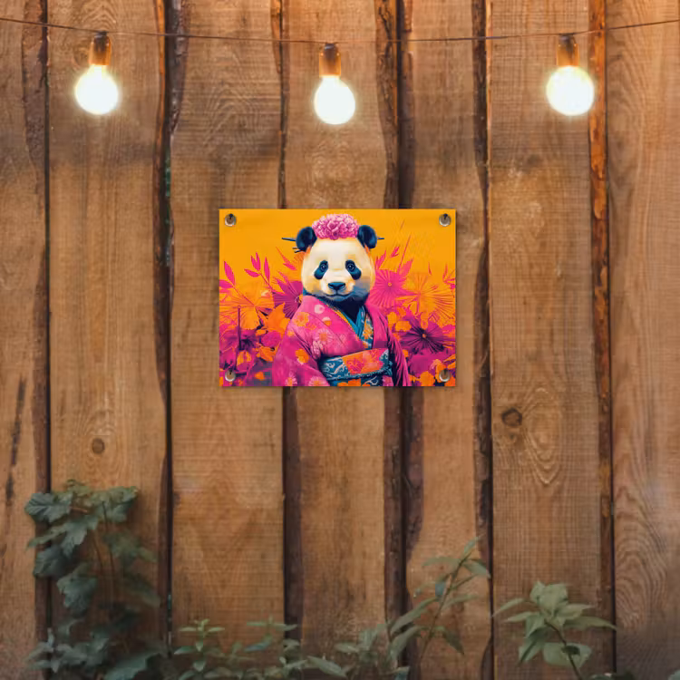 Tuinposter - Kimono - Roze - Panda - Bloemenkroon — 2