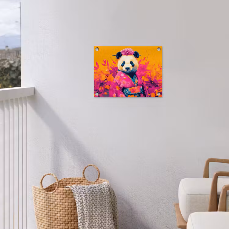 Tuinposter - Kimono - Roze - Panda - Bloemenkroon — 3