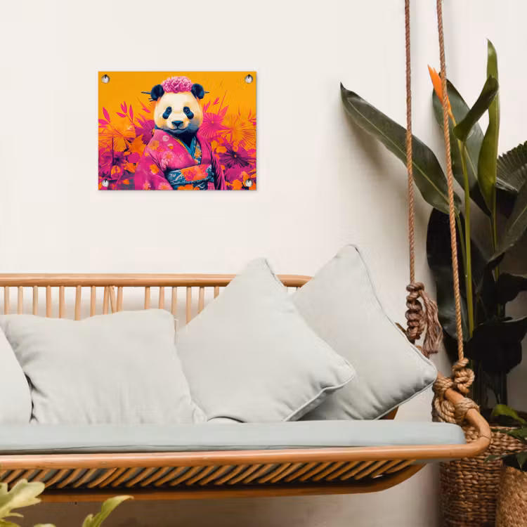 Tuinposter - Kimono - Roze - Panda - Bloemenkroon — 5
