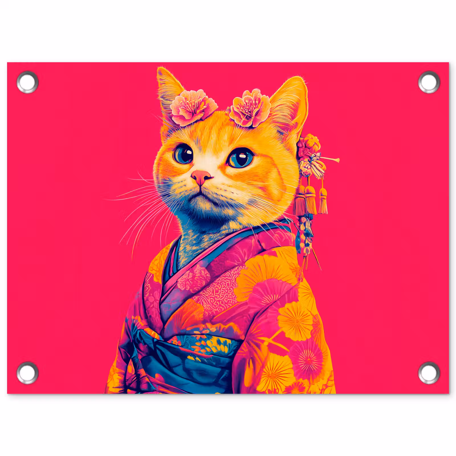 Tuinposter - Kat - Kimono - Bloemen - Roze — 1