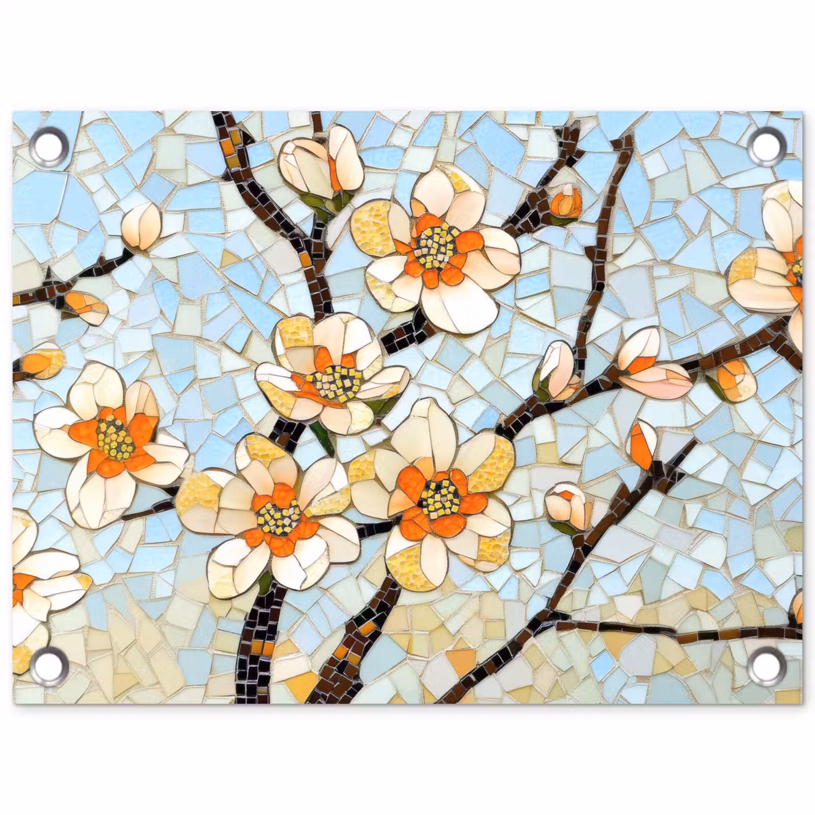 Tuinposter - Bloesems - Wit - Mozaïek - Tak — 1