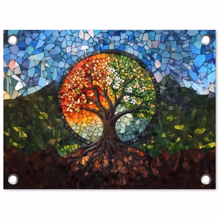 Tuinposter - Boom - Seizoenen - Mozaïek - Bergen — 1