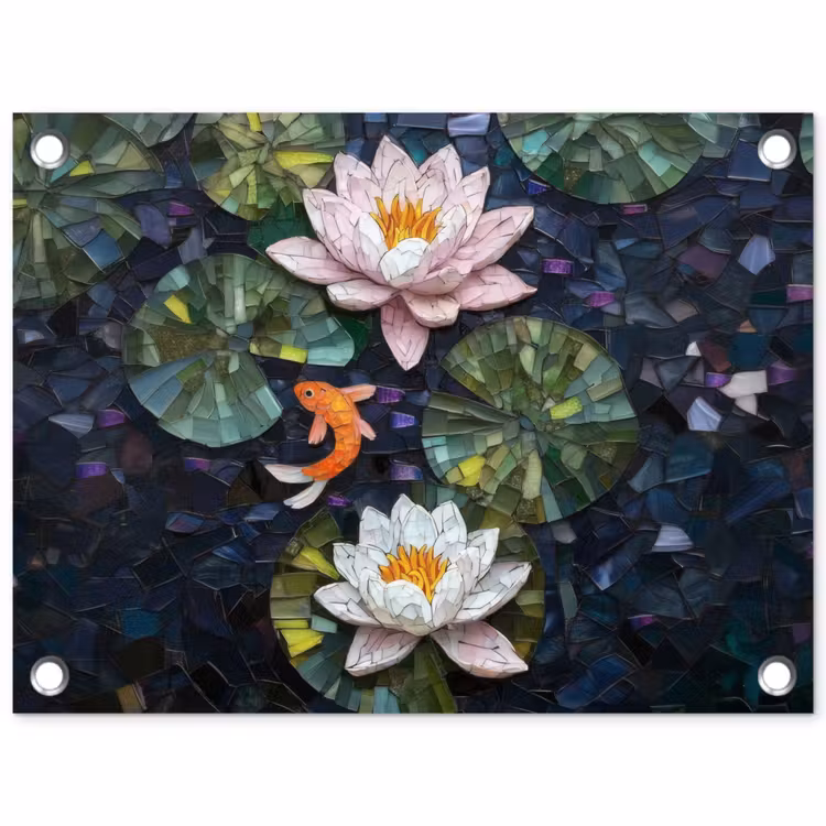 Tuinposter - Glasstukjes - Leliebladeren - Vis - Oranje — 1