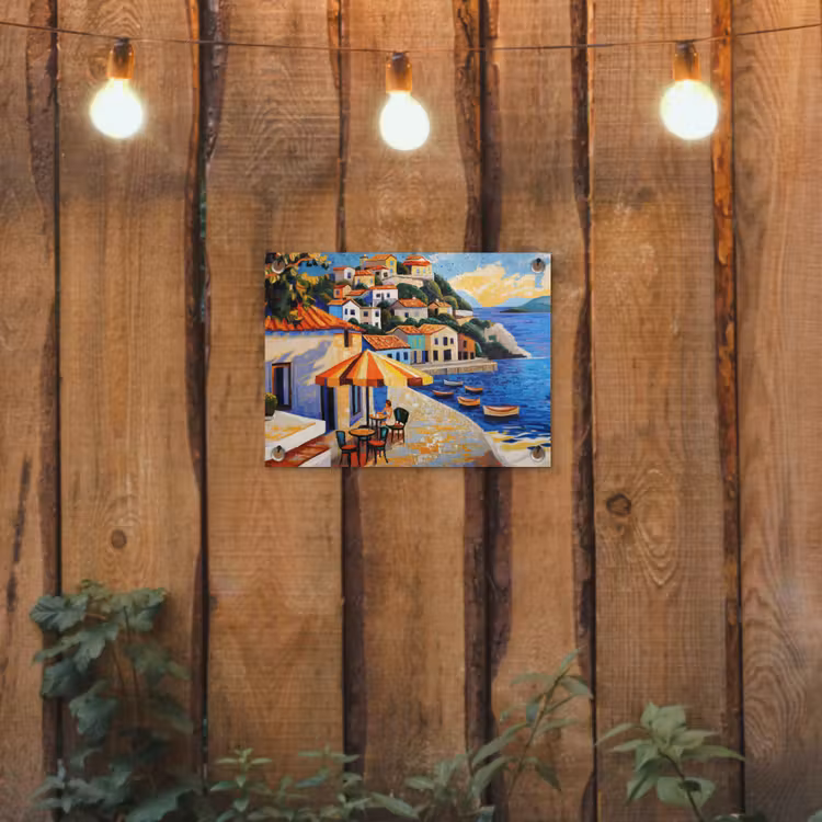 Tuinposter - Kustdorp - Huisjes - Mozaïek - Zee — 2