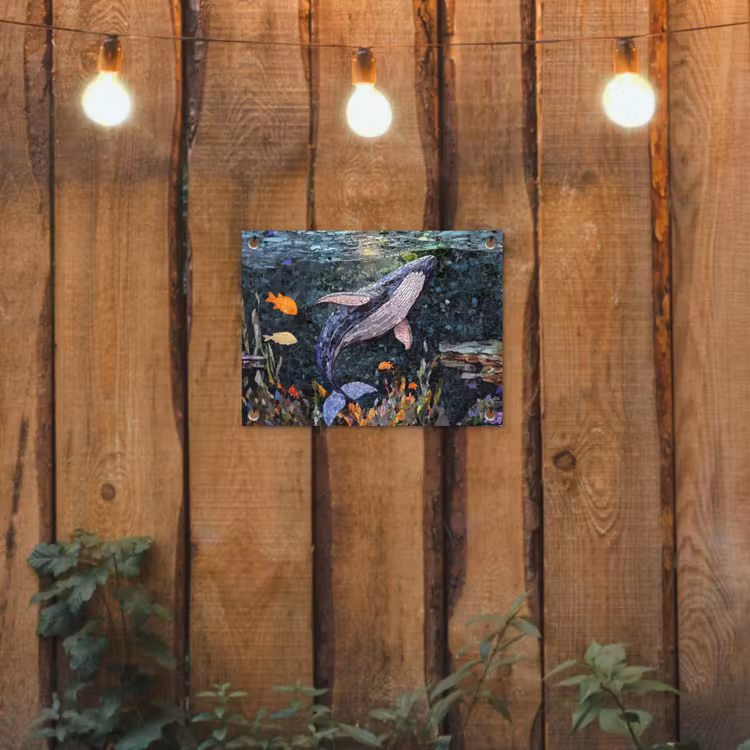 Tuinposter - Mozaïek - Walvis - Koraal - Water — 2