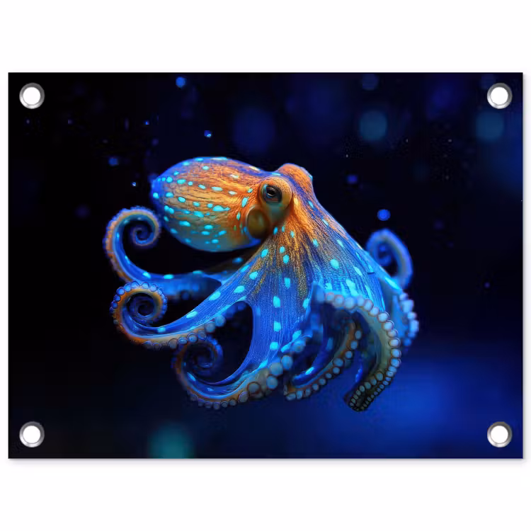 Tuinposter - Octopus - Stippen - Blauw - Zee — 1