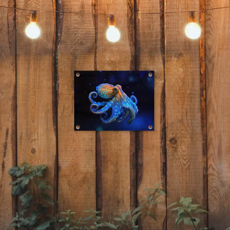 Tuinposter - Octopus - Stippen - Blauw - Zee — 2