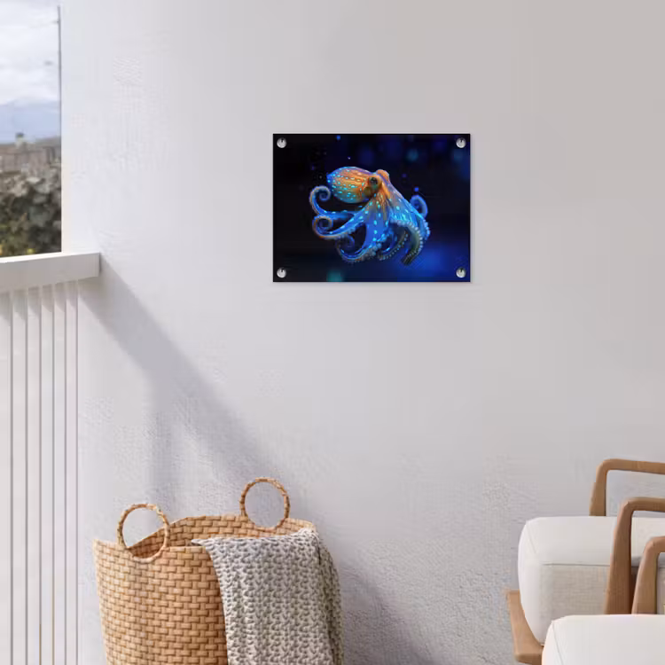 Tuinposter - Octopus - Stippen - Blauw - Zee — 3
