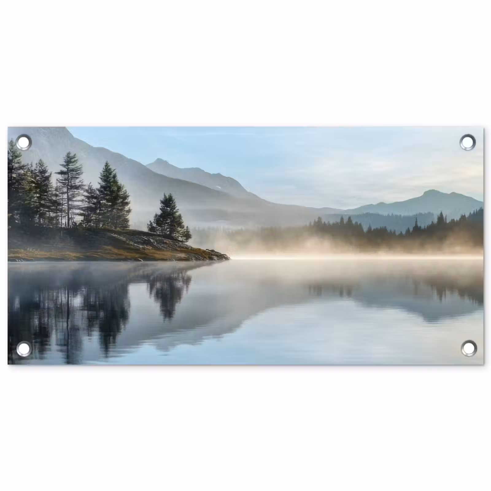 Tuinposter - Meer - Mist - Bergen - Landschap — 1