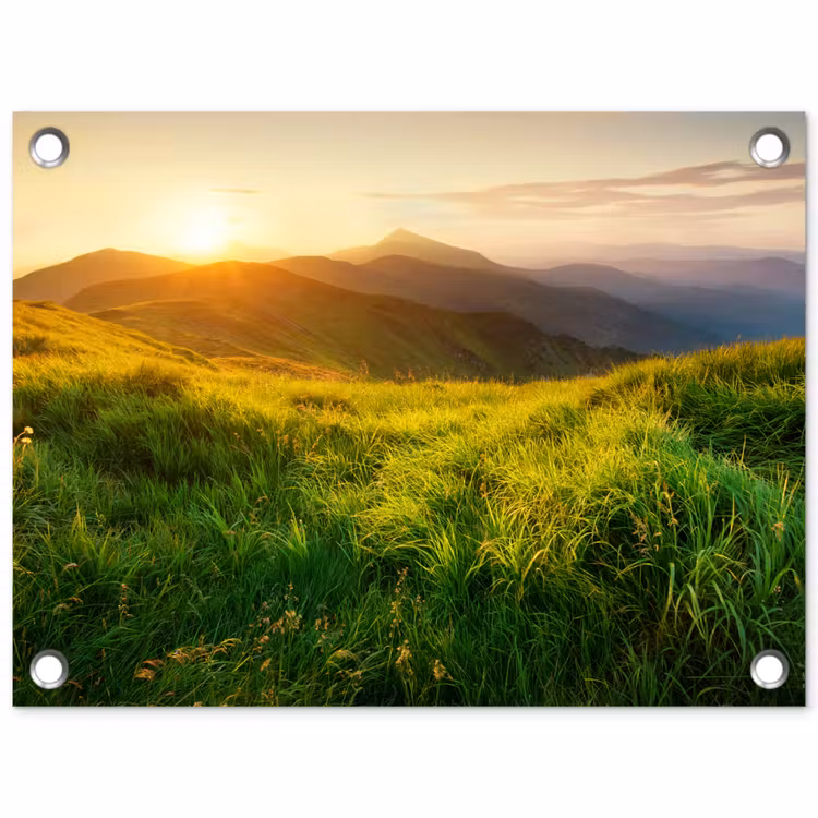 Tuinposter - Gras - Heuvels - Zon - Natuur - Landschap — 1