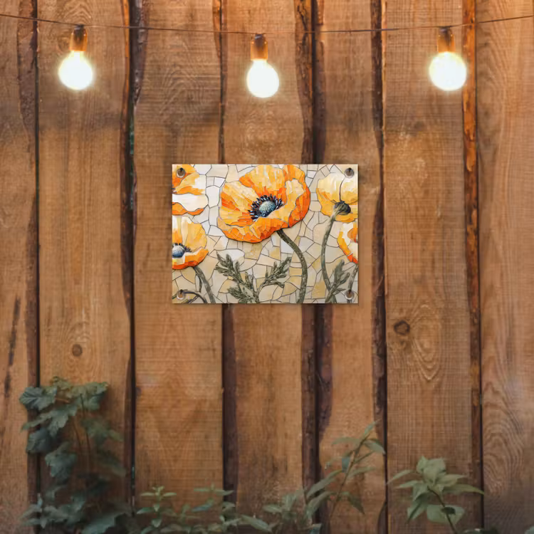 Tuinposter - Klaprozen - Oranje - Mozaïek - Bladeren — 2
