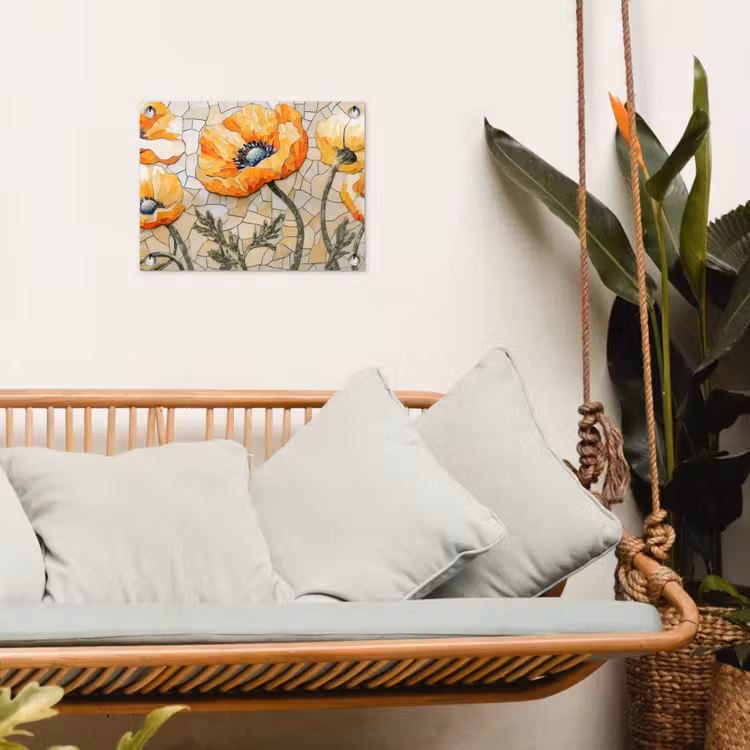 Tuinposter - Klaprozen - Oranje - Mozaïek - Bladeren — 5