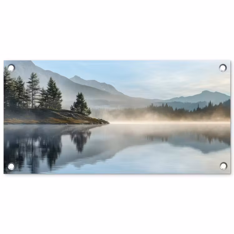Tuinposter - Meer - Mist - Bergen - Landschap — 1