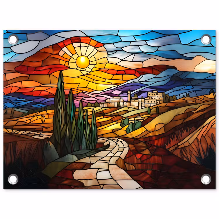 Tuinposter - Mozaïek - Zon - Landschap - Dorp — 1
