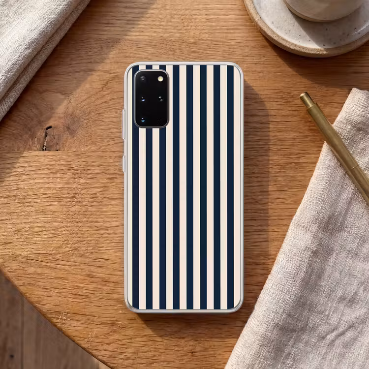 Telefoonhoesje - Verticale strepen - Blauw - Crème — 2