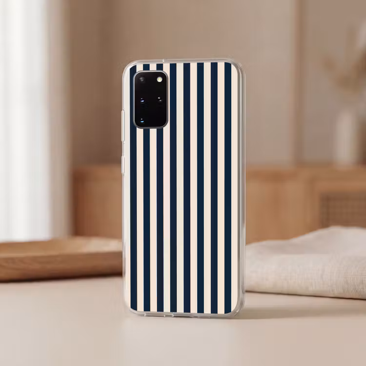 Telefoonhoesje - Verticale strepen - Blauw - Crème — 3