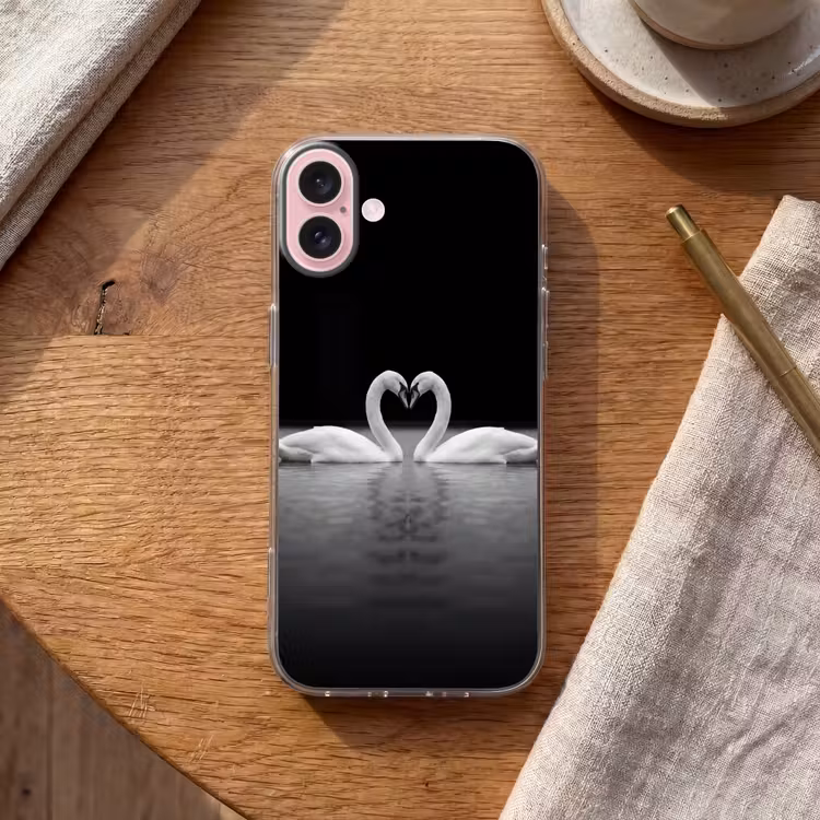 Telefoonhoesje - Zwanen - Hart - Zwart - Wit — 2