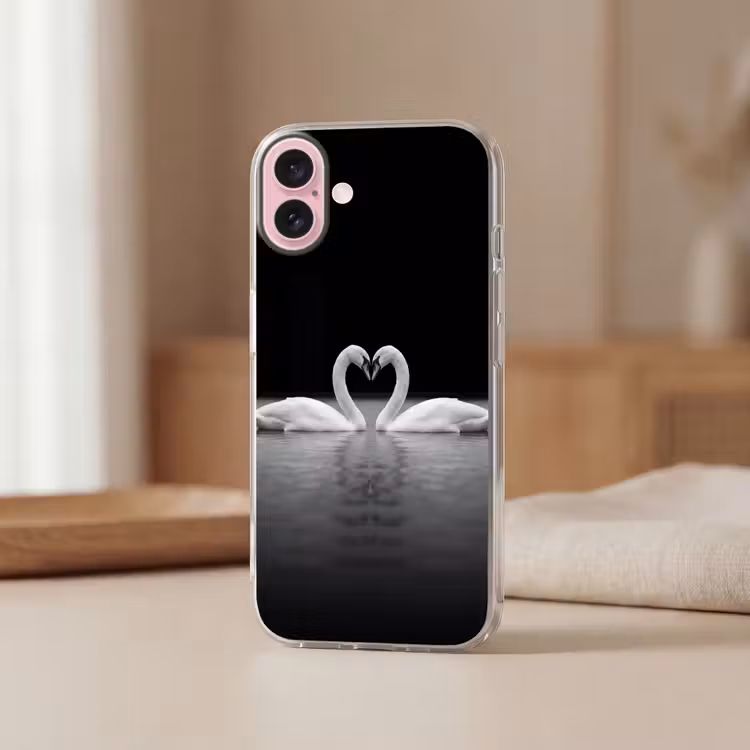 Telefoonhoesje - Zwanen - Hart - Zwart - Wit — 3
