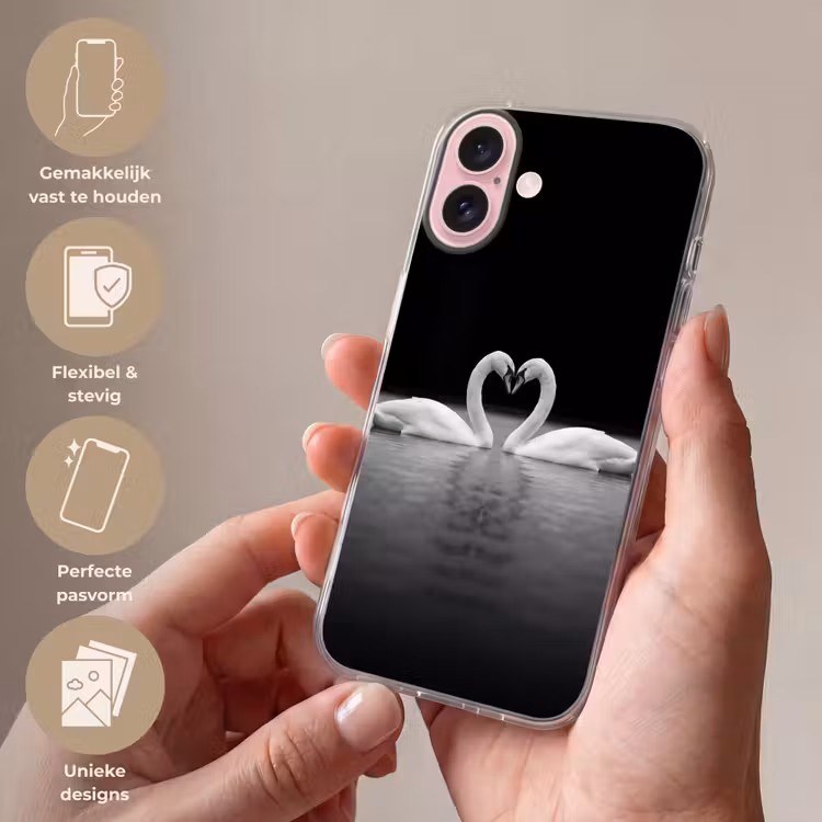 Telefoonhoesje - Zwanen - Hart - Zwart - Wit — 4