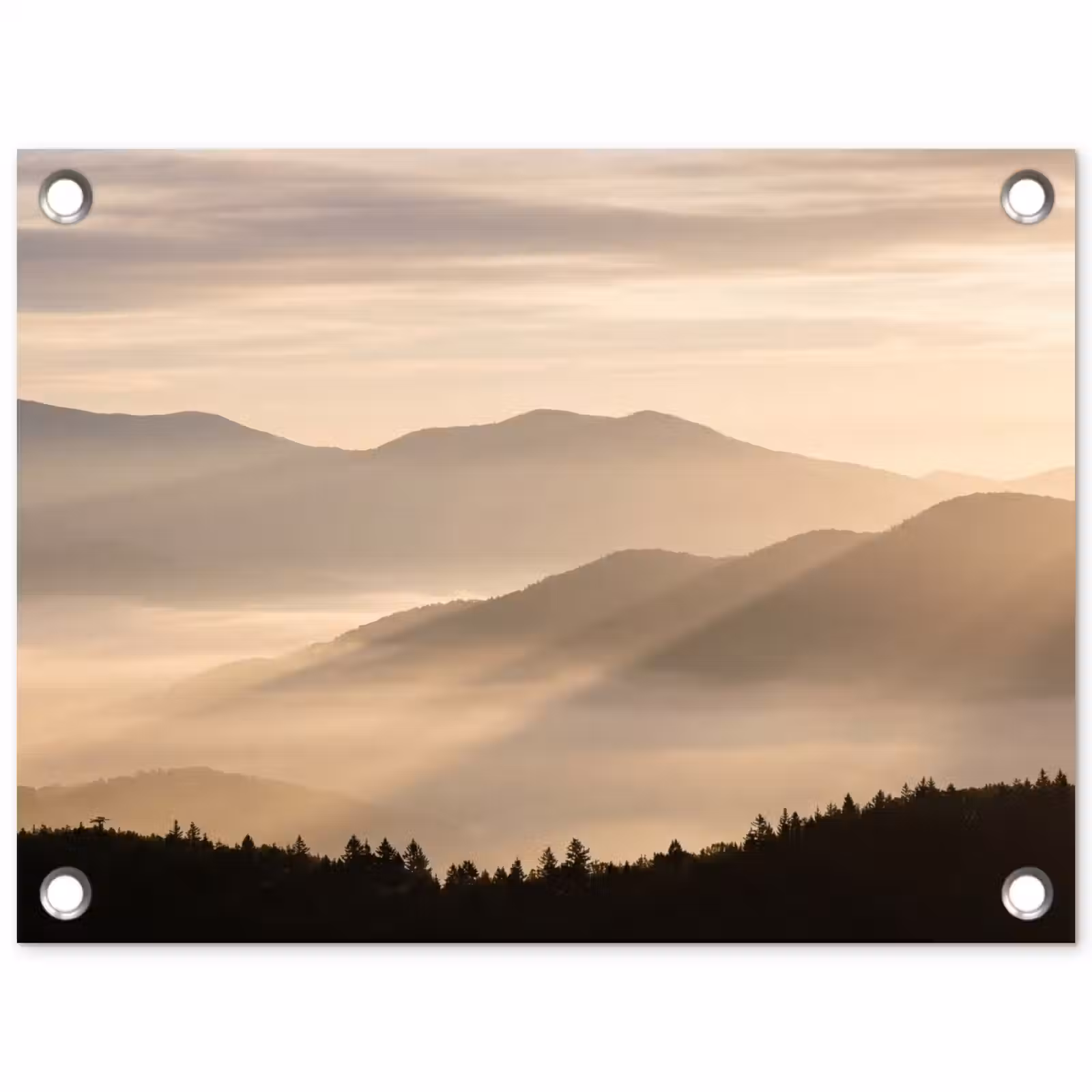 Tuinposter - Bergen - Mist - Zonnestralen — 1