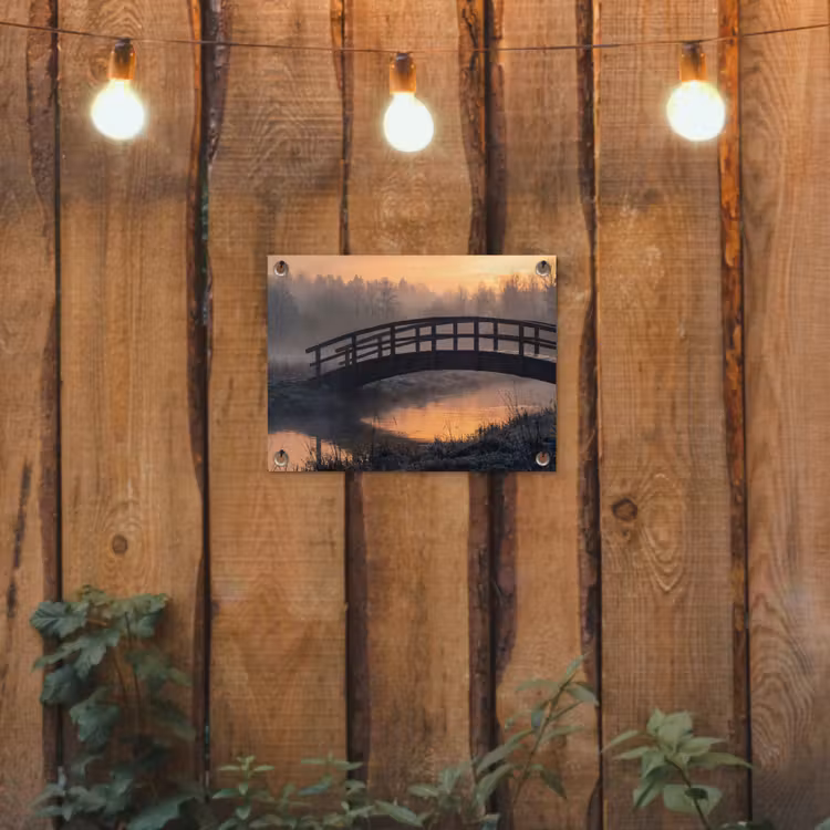 Tuinposter - Brug - Mist - Bomen - Water — 2