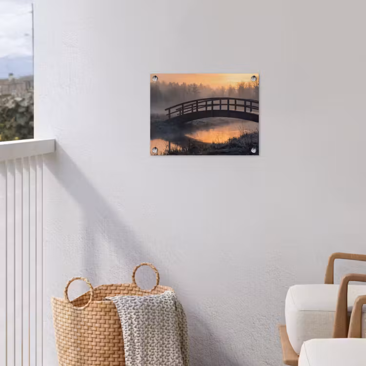 Tuinposter - Brug - Mist - Bomen - Water — 3