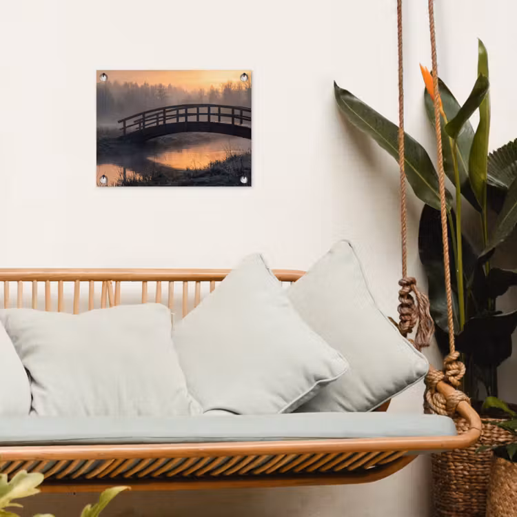 Tuinposter - Brug - Mist - Bomen - Water — 5