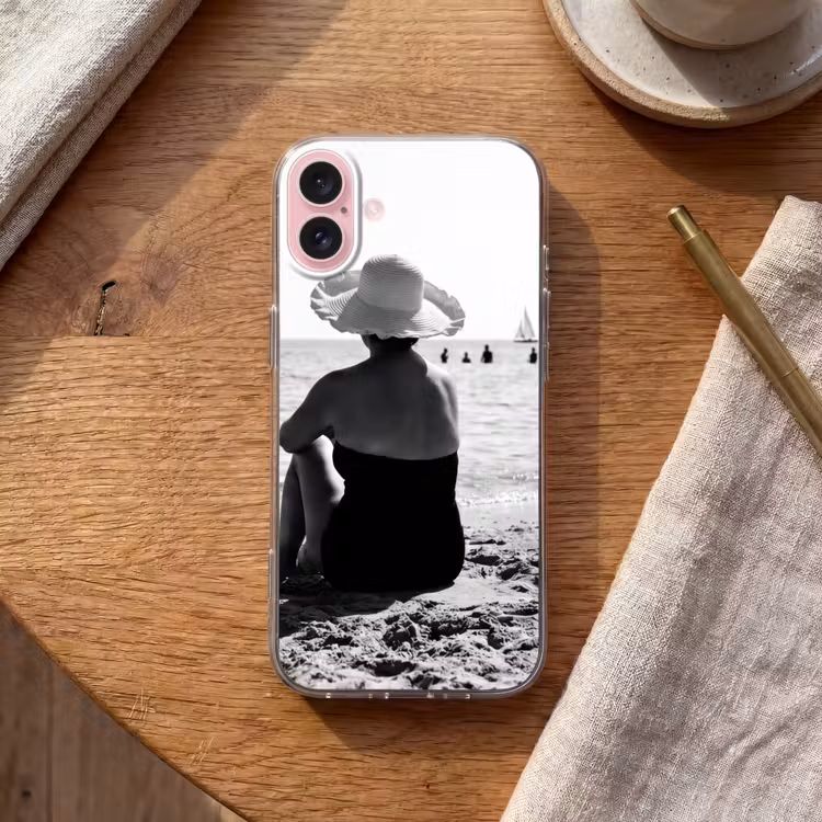 Telefoonhoesje - Vrouwen - Zonnehoed - Strand - Zwart - Wit — 2