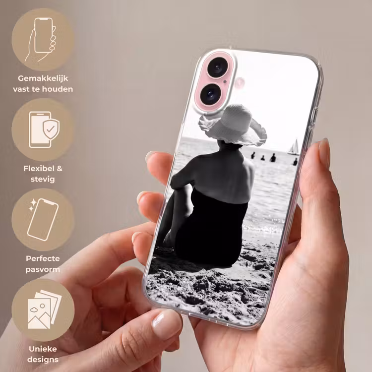 Telefoonhoesje - Vrouwen - Zonnehoed - Strand - Zwart - Wit — 4