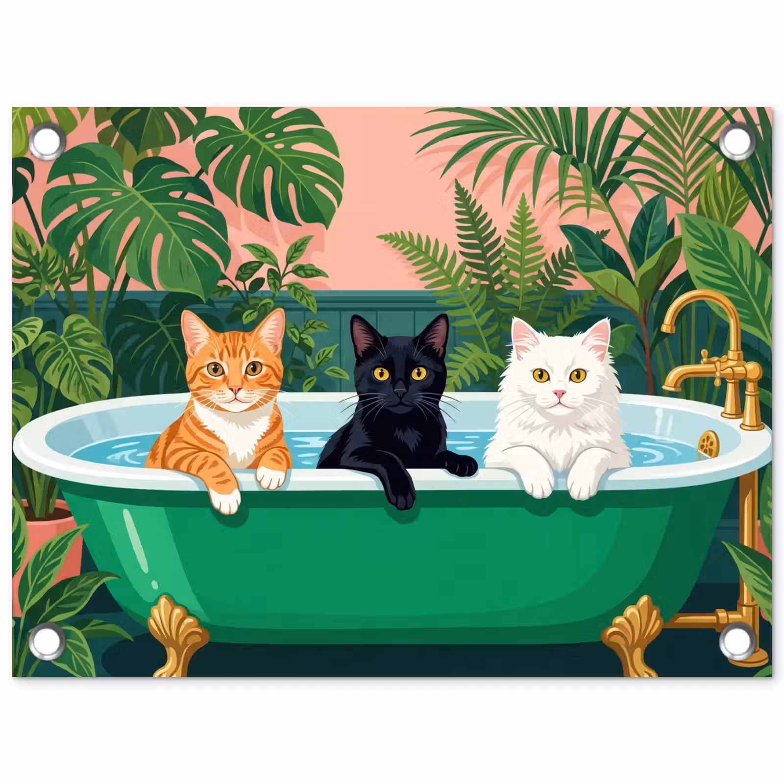 Tuinposter - Badkamer - Kattenparade - Kleurrijk — 1
