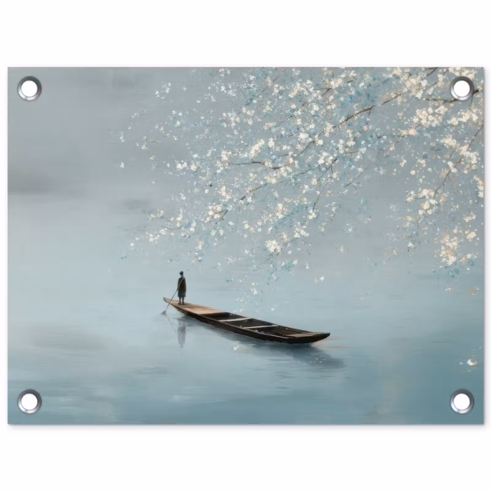 Tuinposter - Bloesems - Minimalistisch - Wateroppervlak - Boot — 1