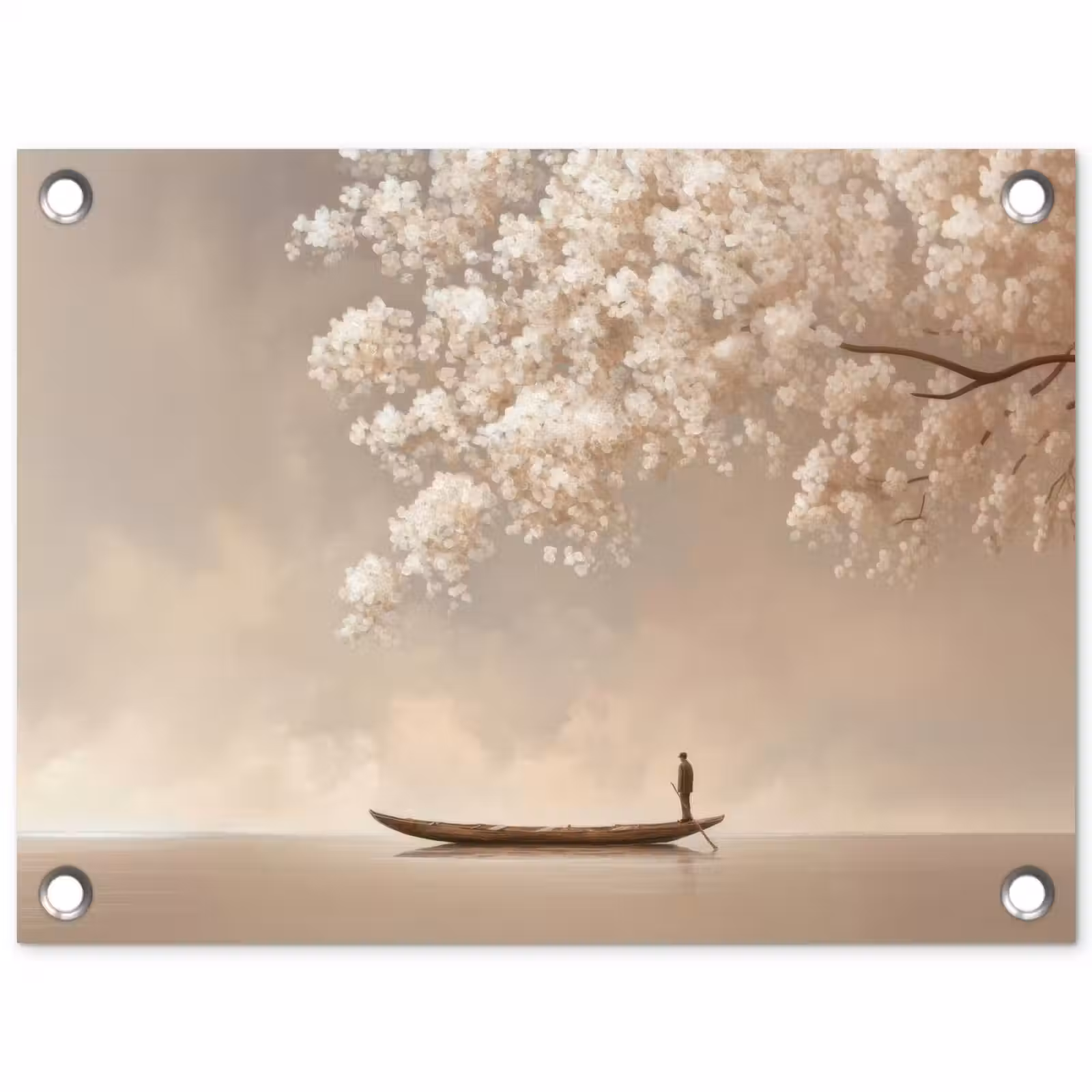 Tuinposter - Bloesems - Wit - Boot - Minimalistisch — 1