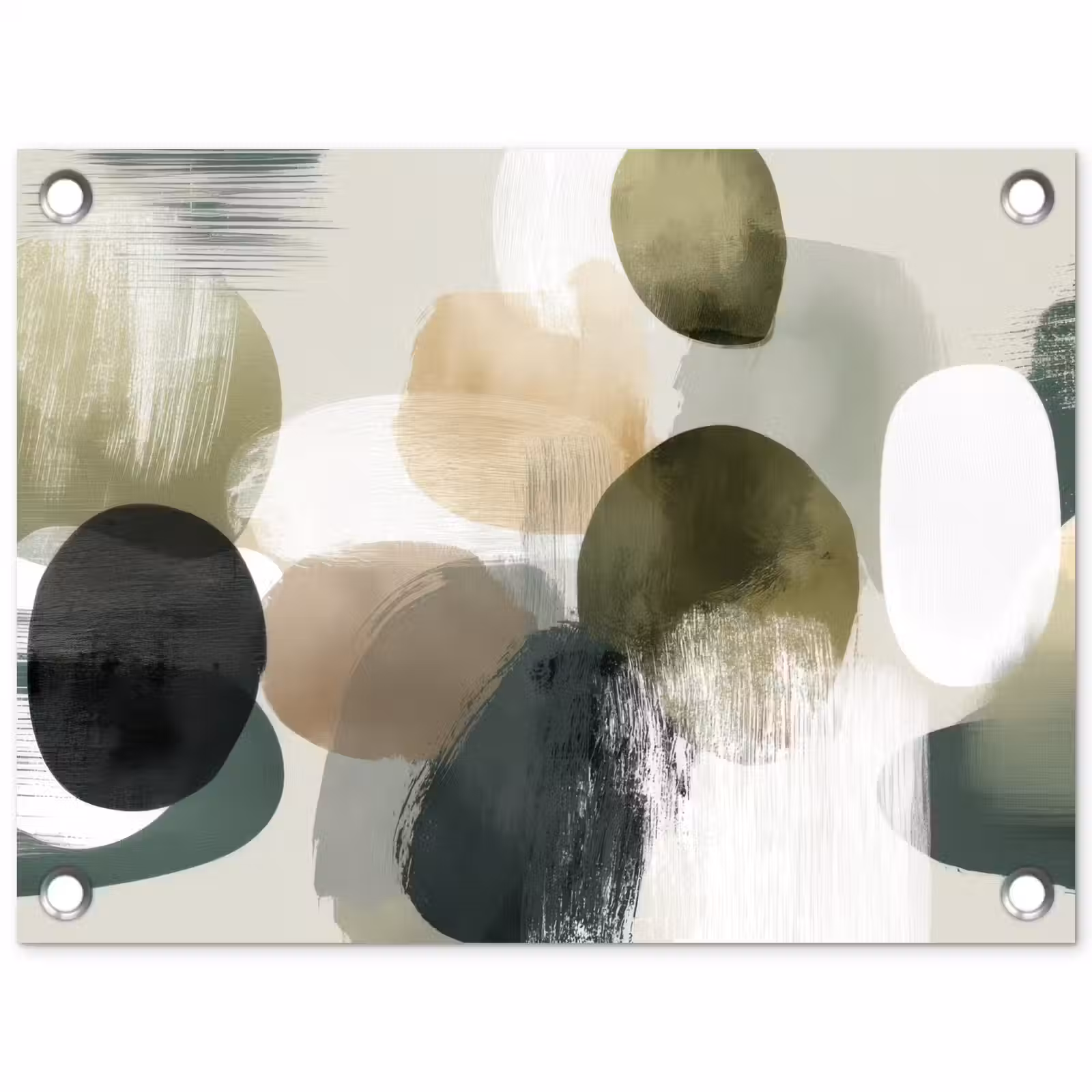 Tuinposter - Minimalistisch - Cirkels - Penseelstreken - Beige — 1