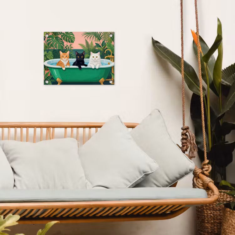 Tuinposter - Badkamer - Kattenparade - Kleurrijk — 5