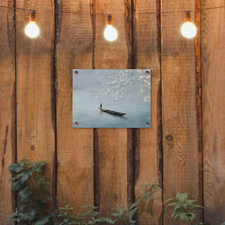 Tuinposter - Bloesems - Minimalistisch - Wateroppervlak - Boot — 2