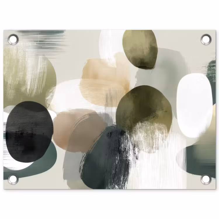 Tuinposter - Minimalistisch - Cirkels - Penseelstreken - Beige — 1