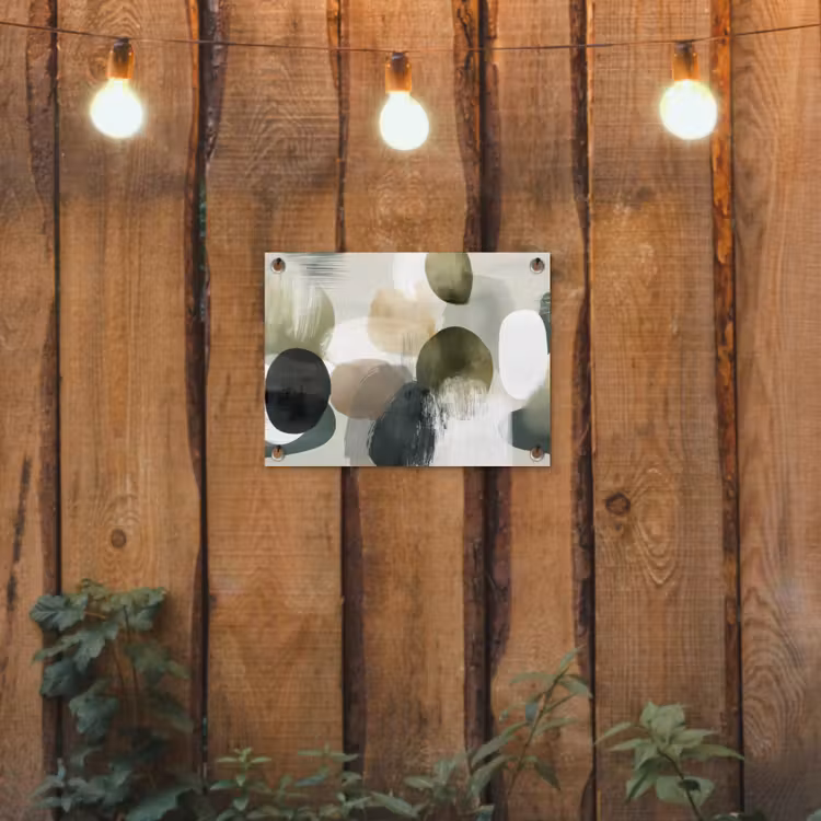 Tuinposter - Minimalistisch - Cirkels - Penseelstreken - Beige — 2