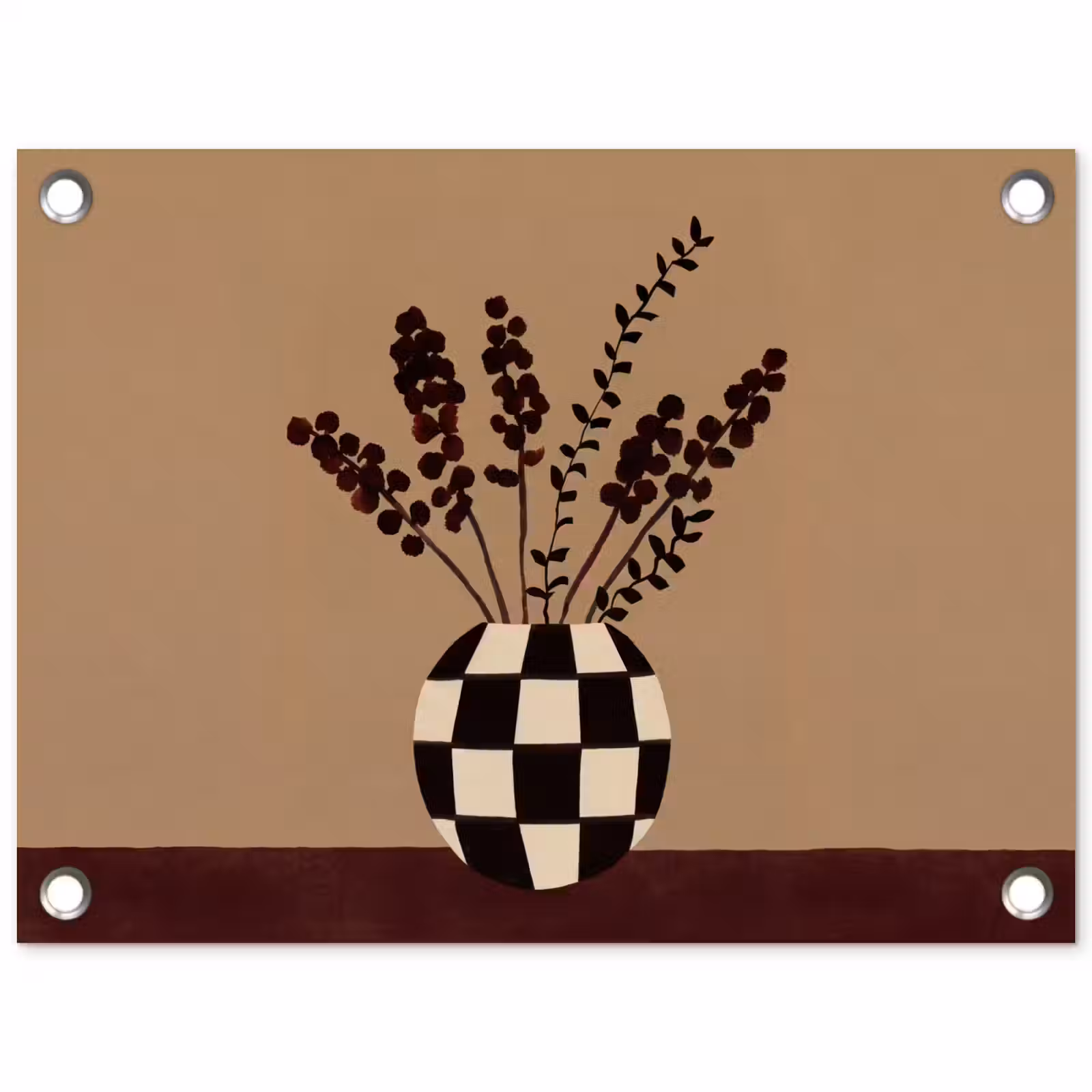 Tuinposter - Minimalistisch - Vaas - Bloemen - Bruin — 1