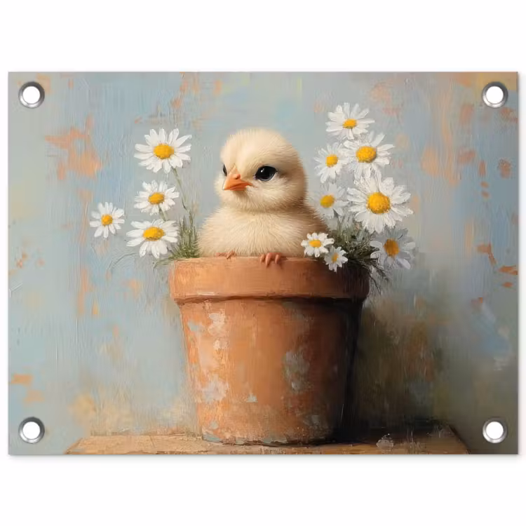 Tuinposter - Bloempot - Kuiken - Bloemetjes — 1