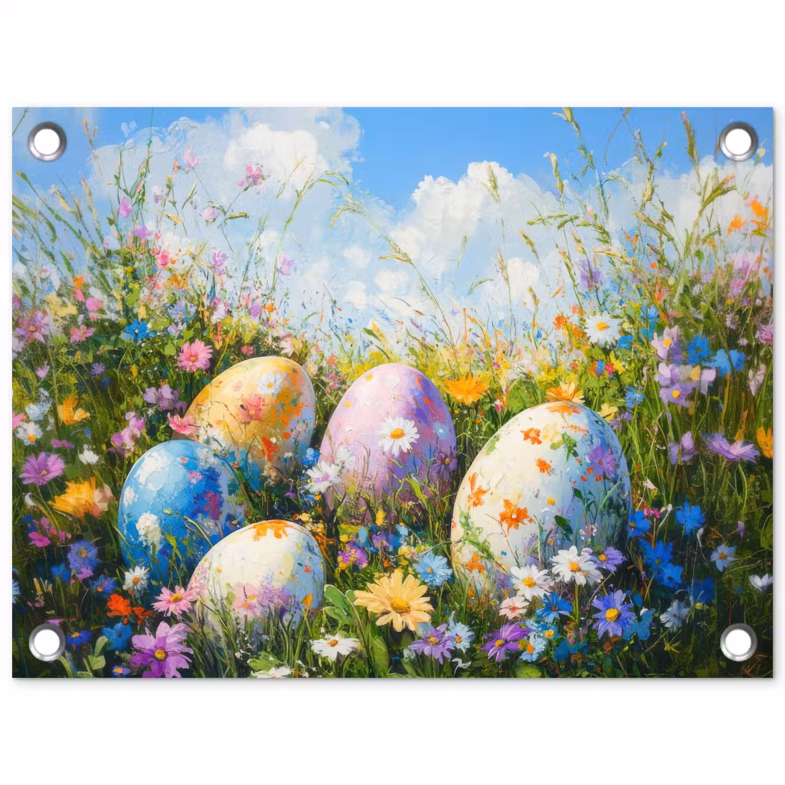 Tuinposter - Grasveld - Eieren - Bloemen — 1