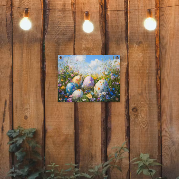 Tuinposter - Grasveld - Eieren - Bloemen — 2