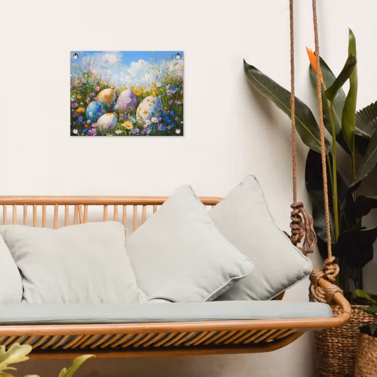 Tuinposter - Grasveld - Eieren - Bloemen — 5