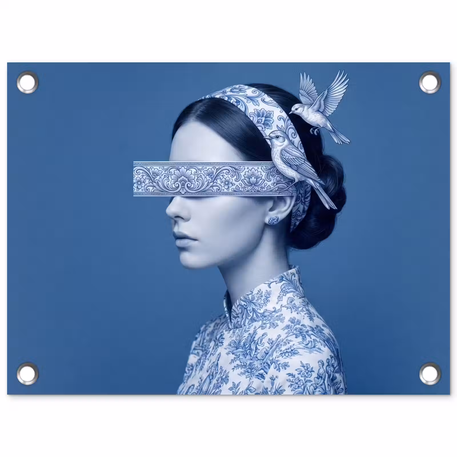 Tuinposter - Portret - Klassiek - Wit - Blauw — 1